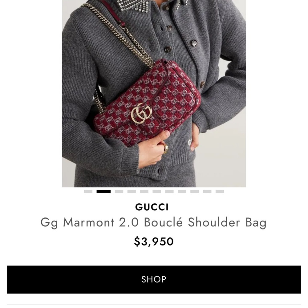 Gucci Burgundy GG Marmont Bouclé Shoulder Bag with Gold Hardware